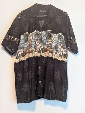 Favant Button Up Hawaiian Shirt Palm Tree Tropical Brown  XXL 2XL